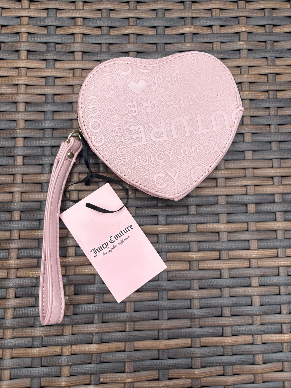 Juicy Couture Blush Pink Heart Wristlet with Logo Emboss